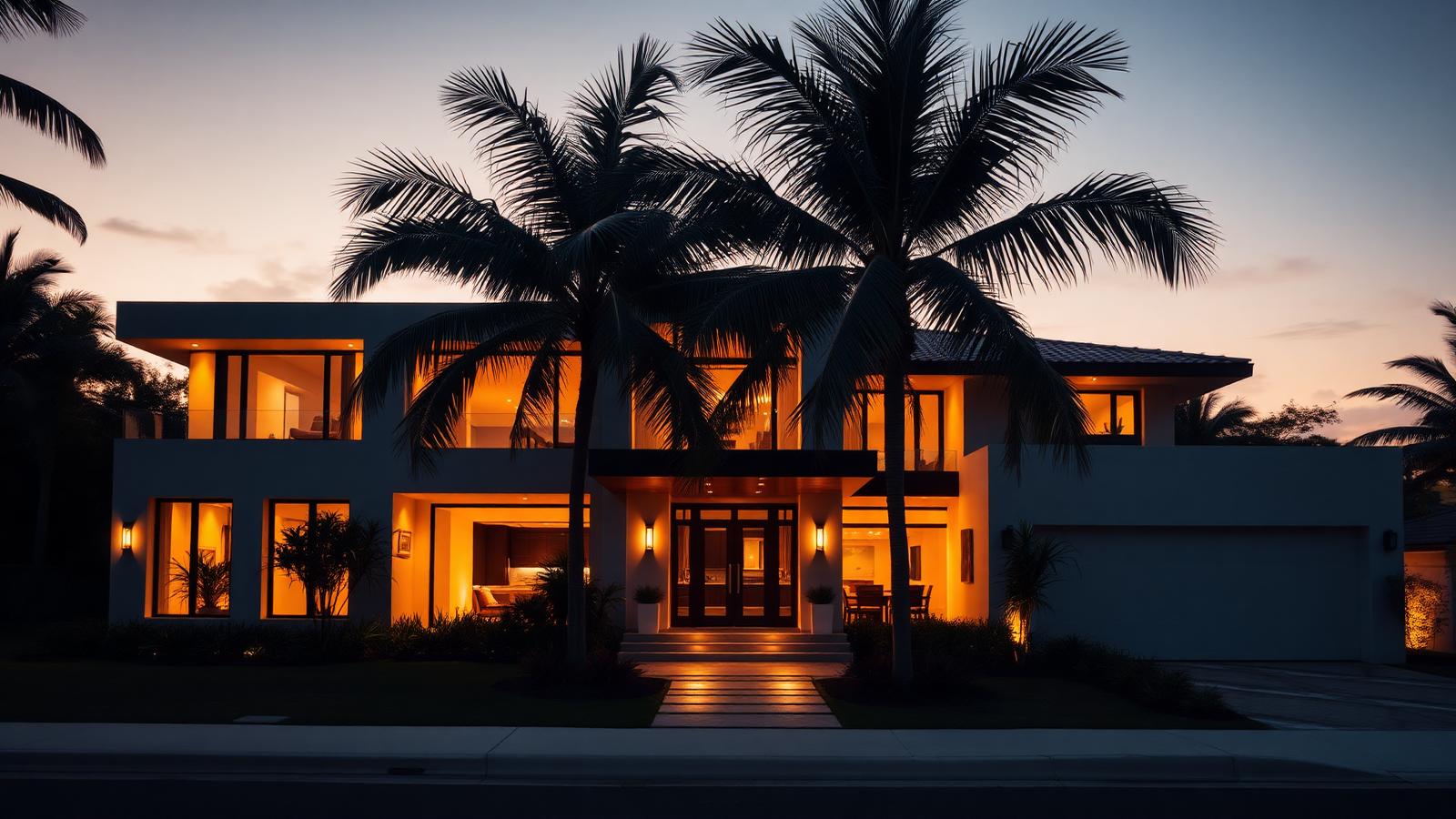 Residencia moderna en Puerto Rico al atardecer